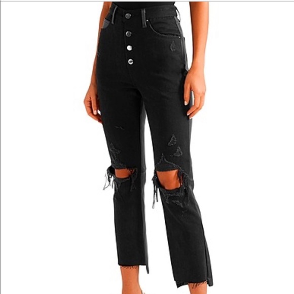 Amiri cropped flare jeans leather/denim